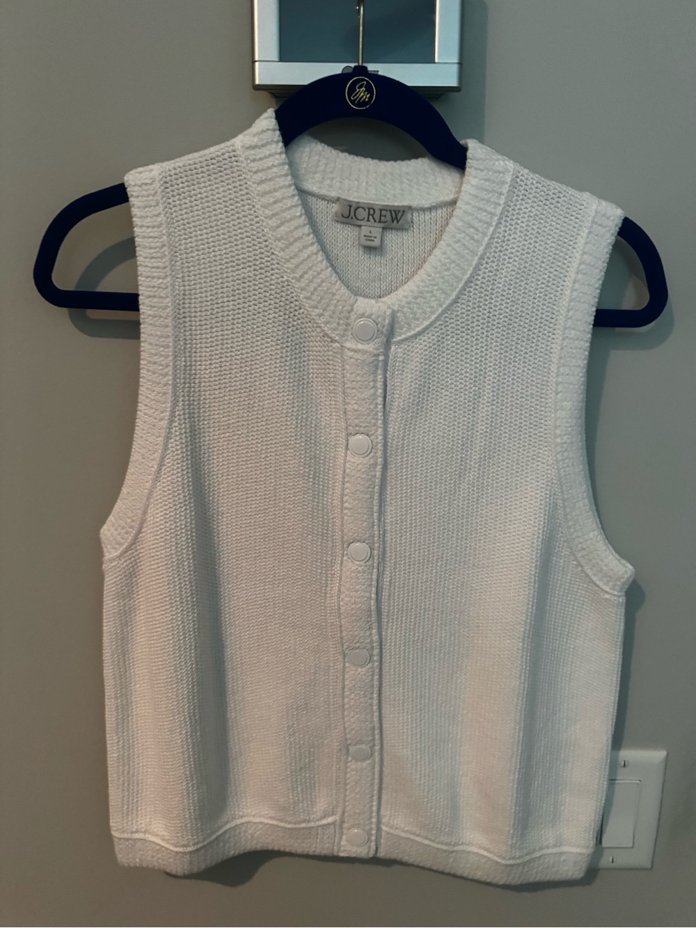 J. Crew White Knit Button Front Sleeveless Sweater Vest